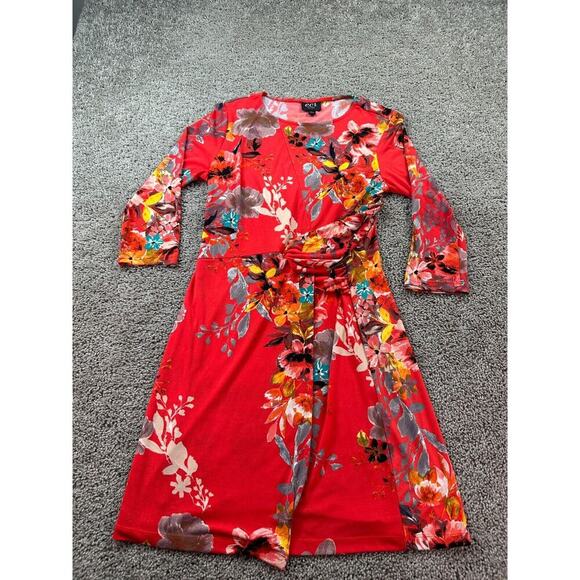 Eci New York Dress Womens 8 Red Midi Floral Wrap Floral Ladies - Picture 2 of 10